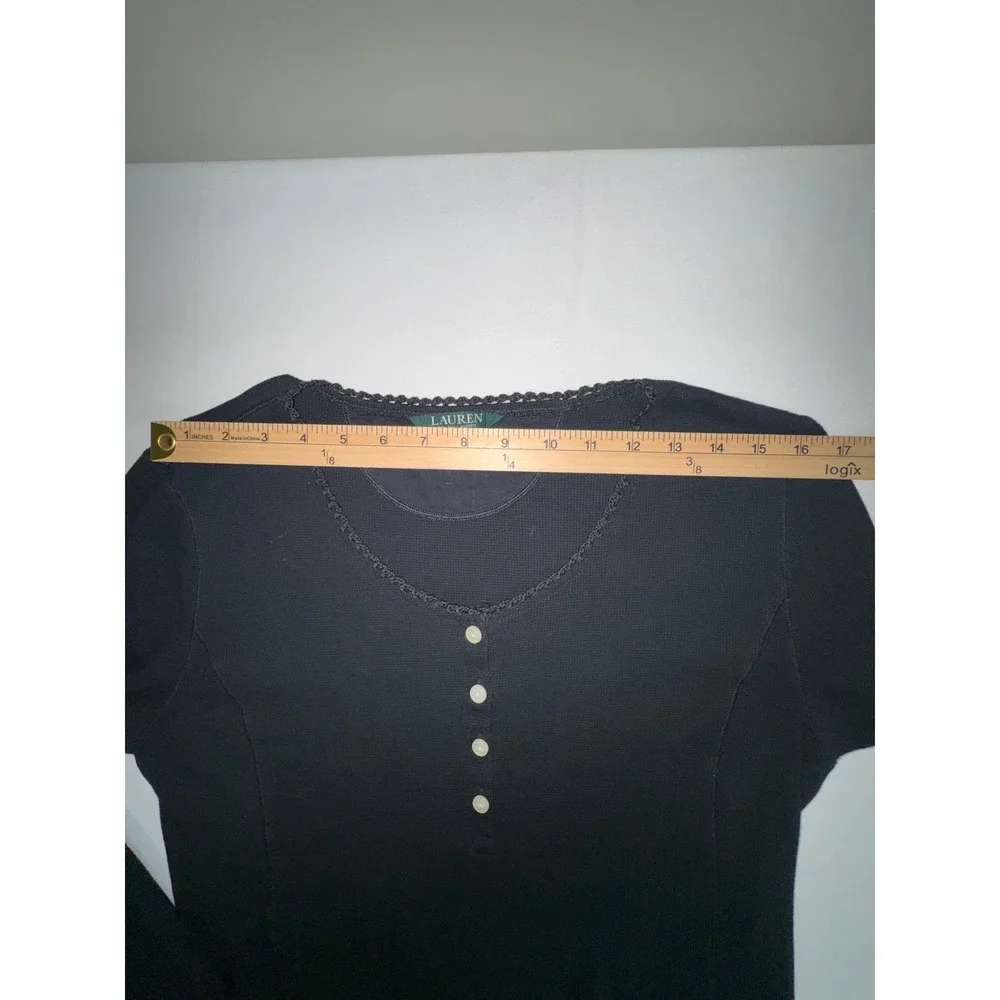 Lauren Ralph Lauren Black Waffle Knit Henley‎ Thermal Nightgown Pajamas XL